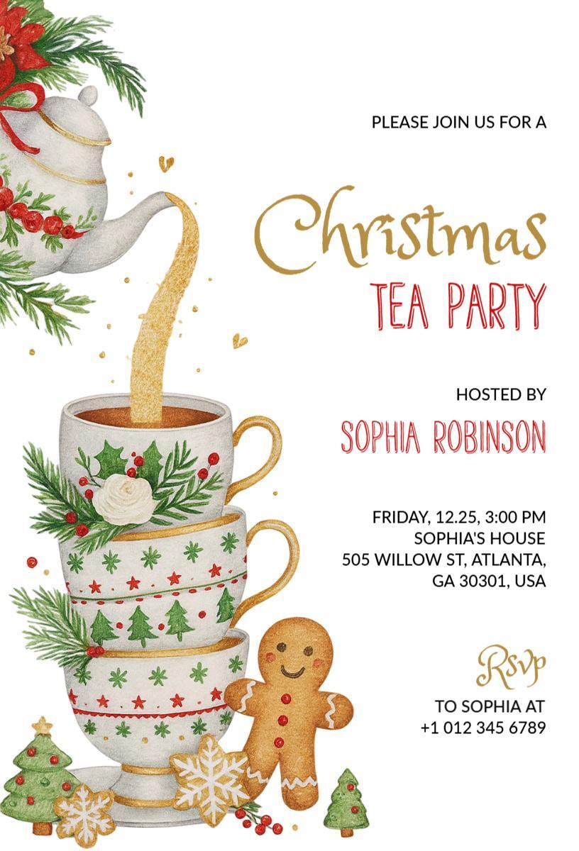 Charming Christmas Tea Party Celebration Invitation Template