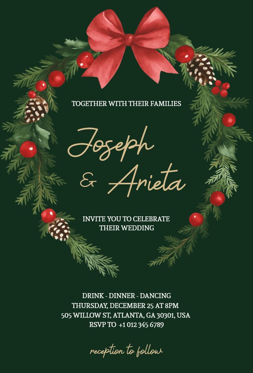 Charming Christmas Wedding Celebration Holly Wreath Invitation Template