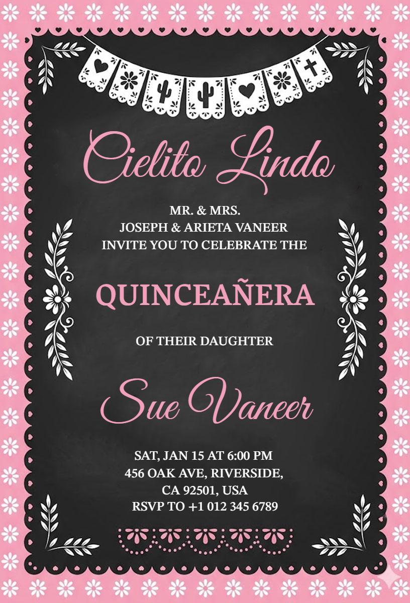 Charming Cielo Lindo Quinceanera Celebration Invitation Template