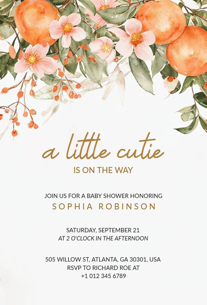 Charming Citrus Floral Baby Shower Celebration Invitation Template