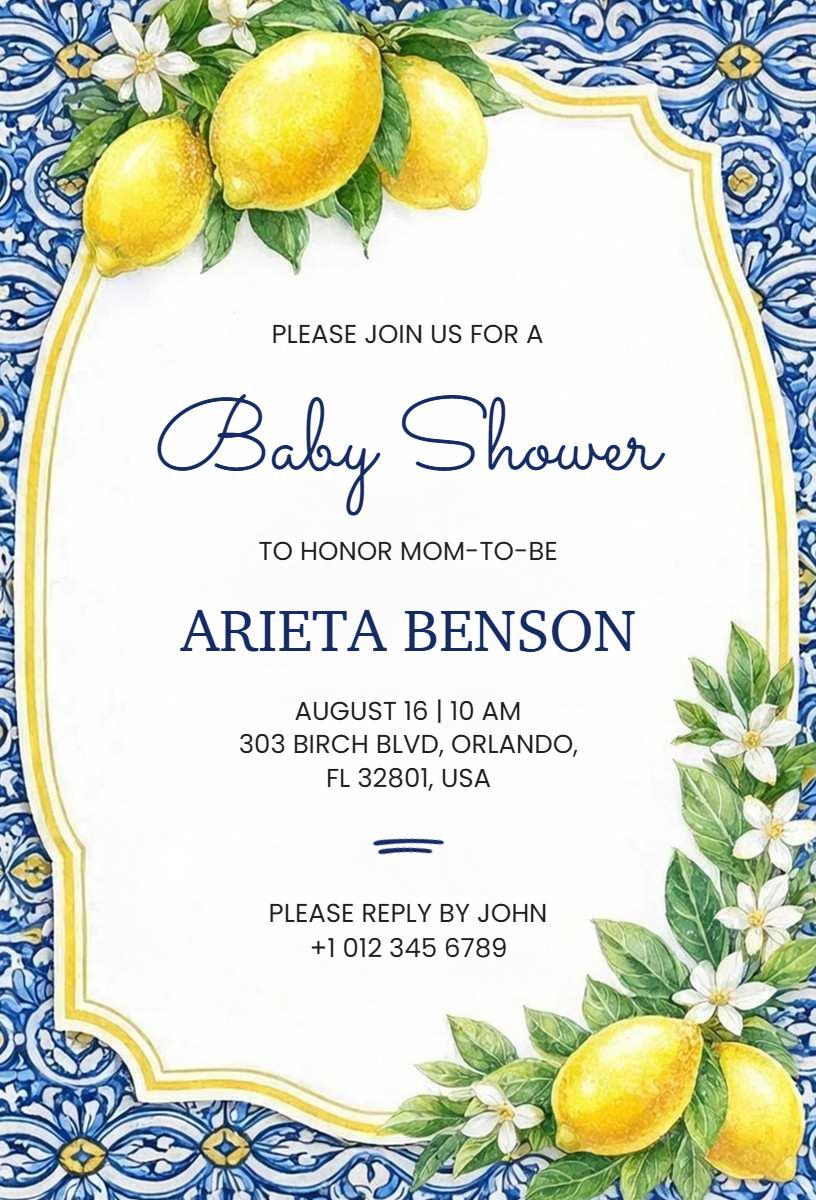 Charming Citrus Themed Baby Shower Celebration Invitation Template