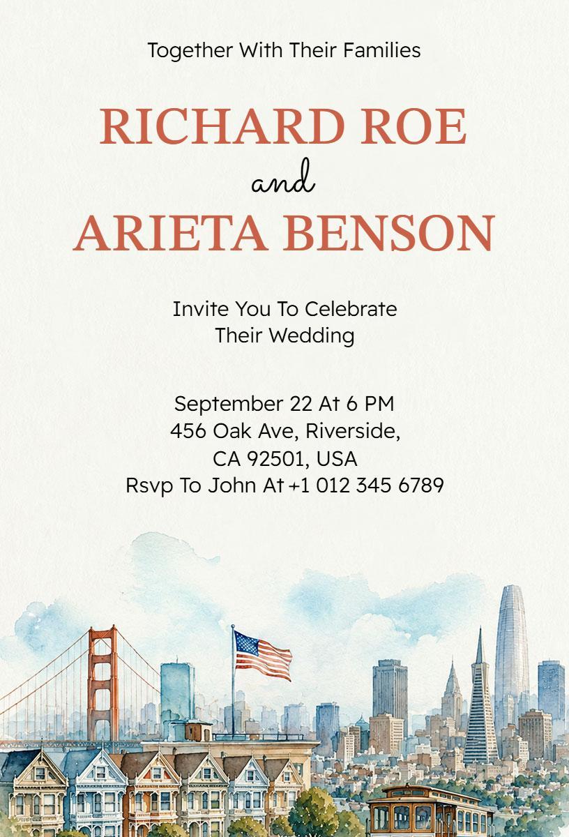 Charming Cityscape Destination Wedding Celebration Invitation Template