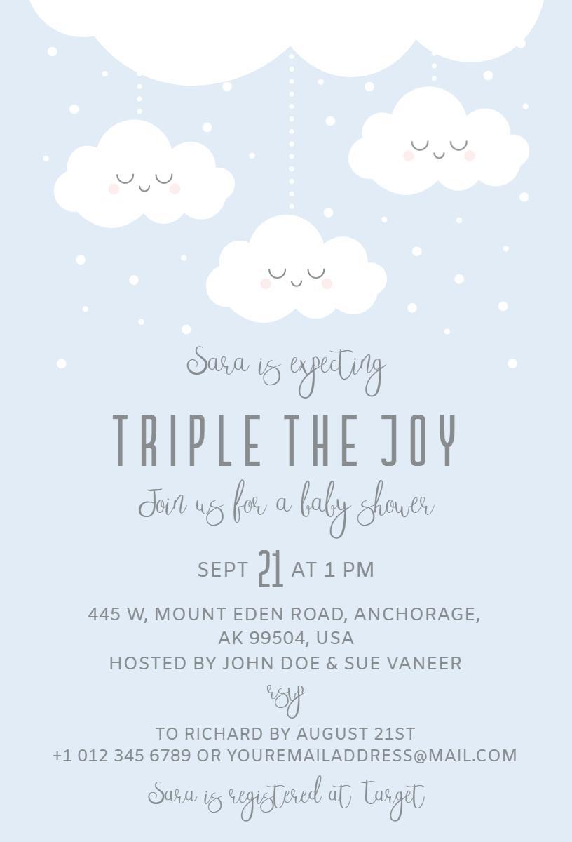 Charming Cloudy Blue Baby Shower Celebration Invitation Template