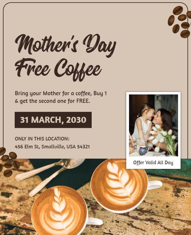 Charming Coffee-Themed Mother’s Day Promotion Poster Template