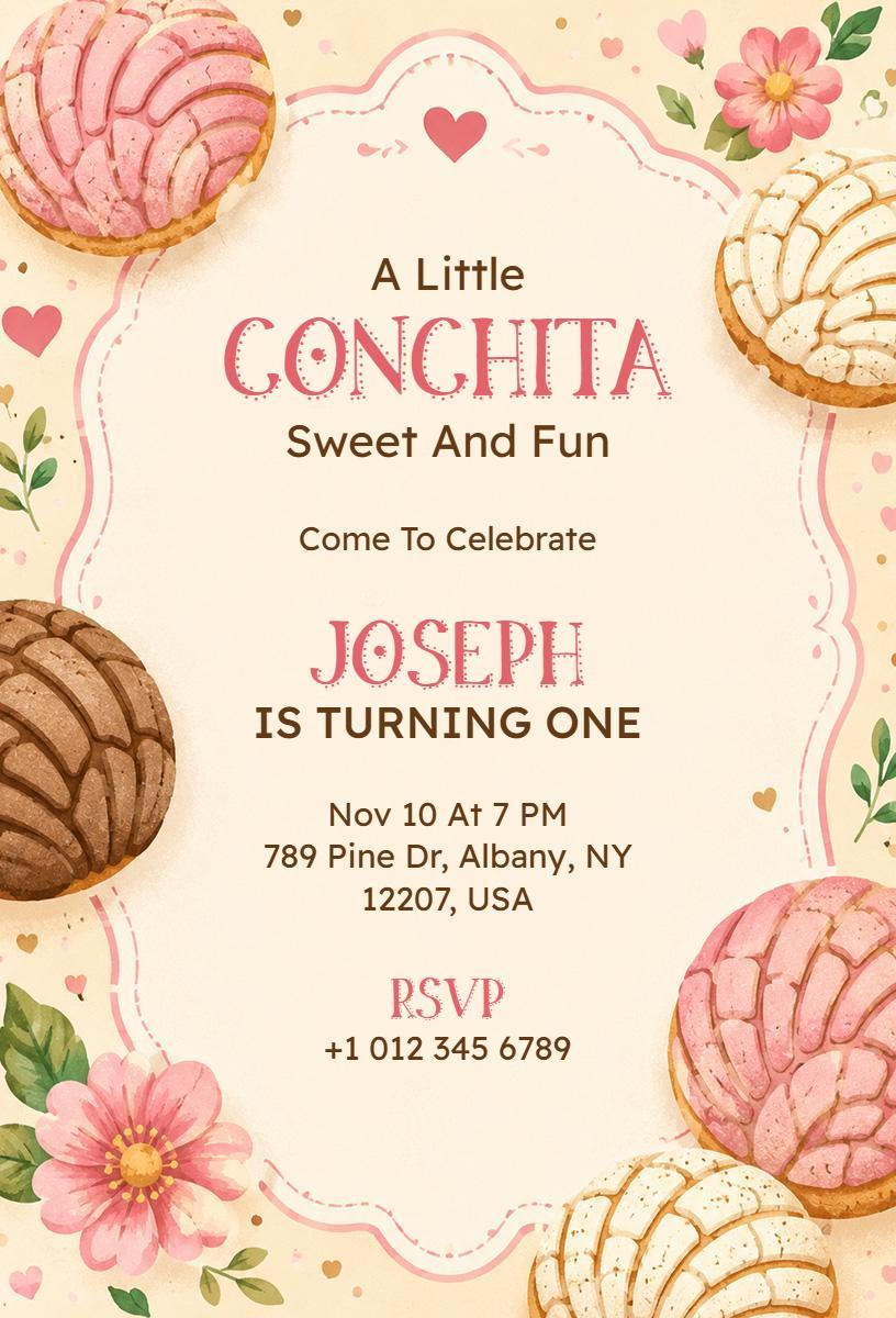 Charming Conchita Themed 1st Birthday Celebration Invitation Template