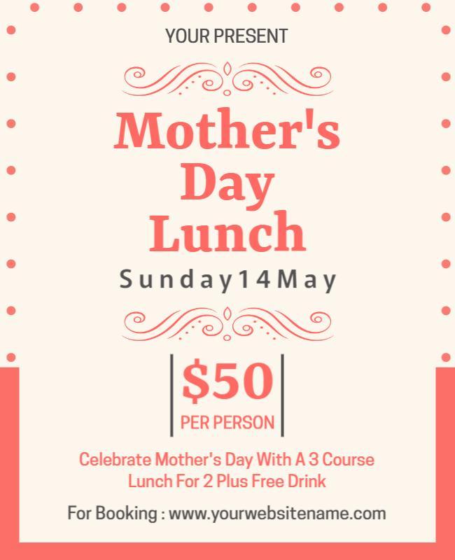Charming Coral Mother's Day Lunch Celebration Poster Template