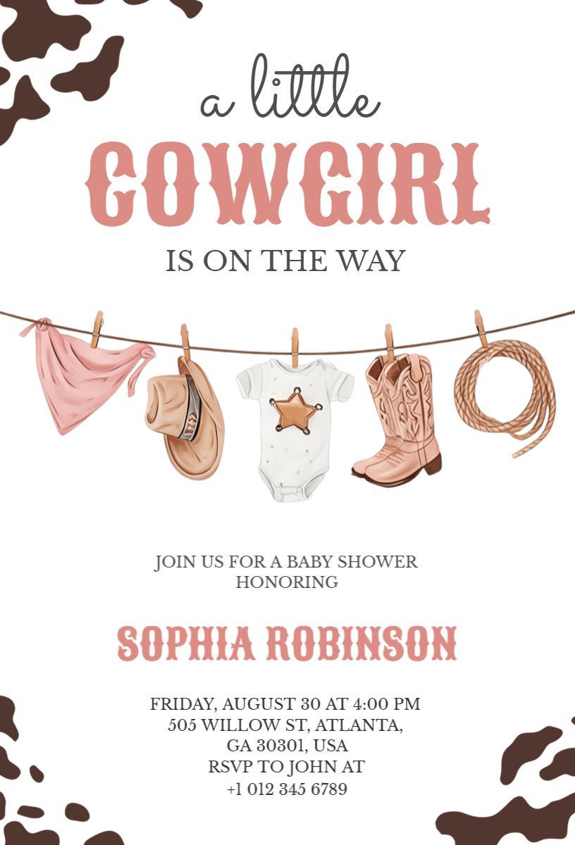 Charming Cowgirl Baby Shower Celebration Invitation Template