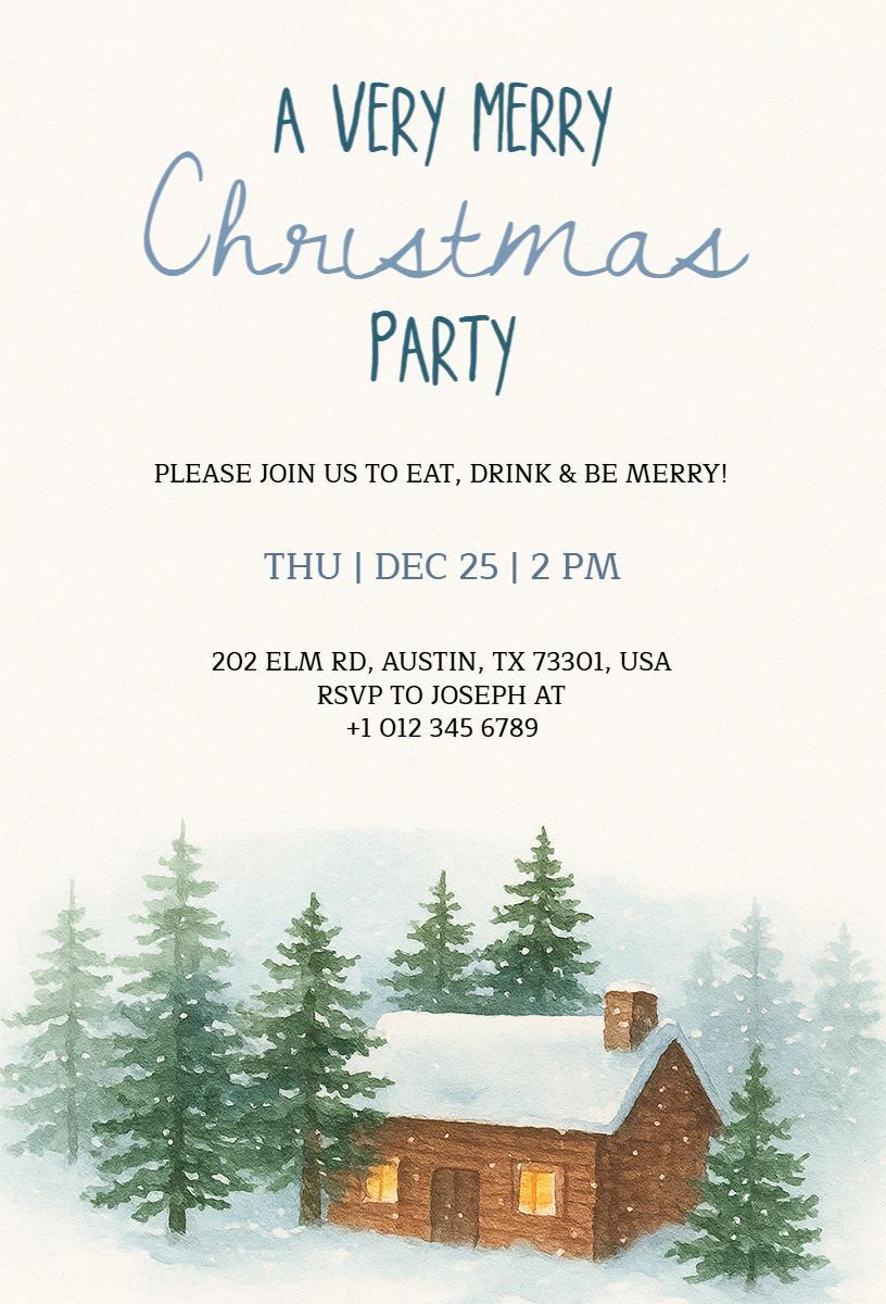 Charming Cozy Cabin Christmas Party Celebration Invitation Template