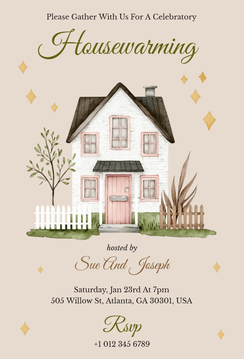 Charming Cozy Cottage Housewarming Celebration Invitation Template