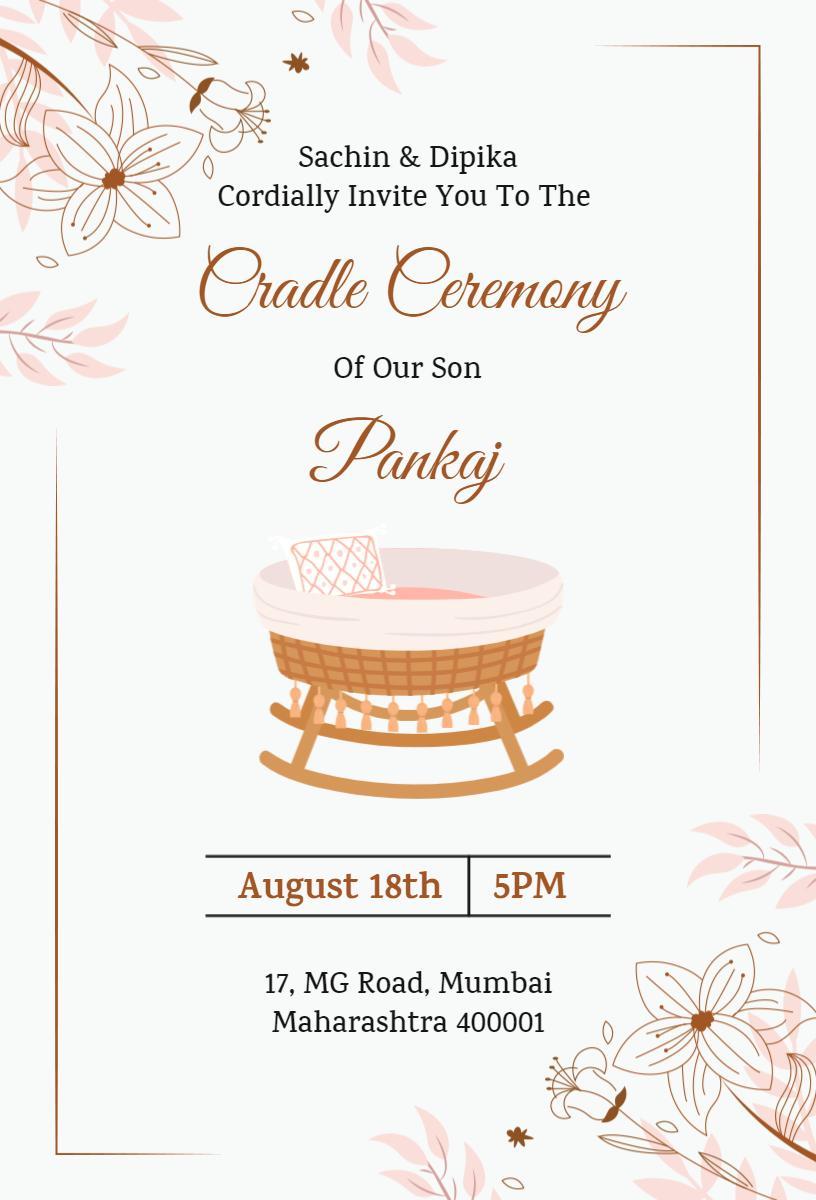 Charming Cradle Ceremony Naming Celebration Invitation Template