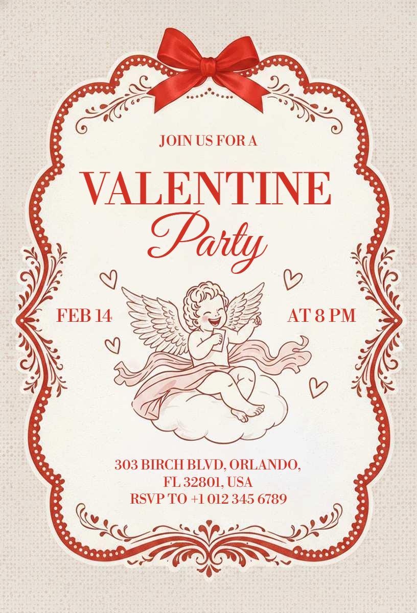 Charming Cupid Themed Valentine's Day Celebration Invitation Template