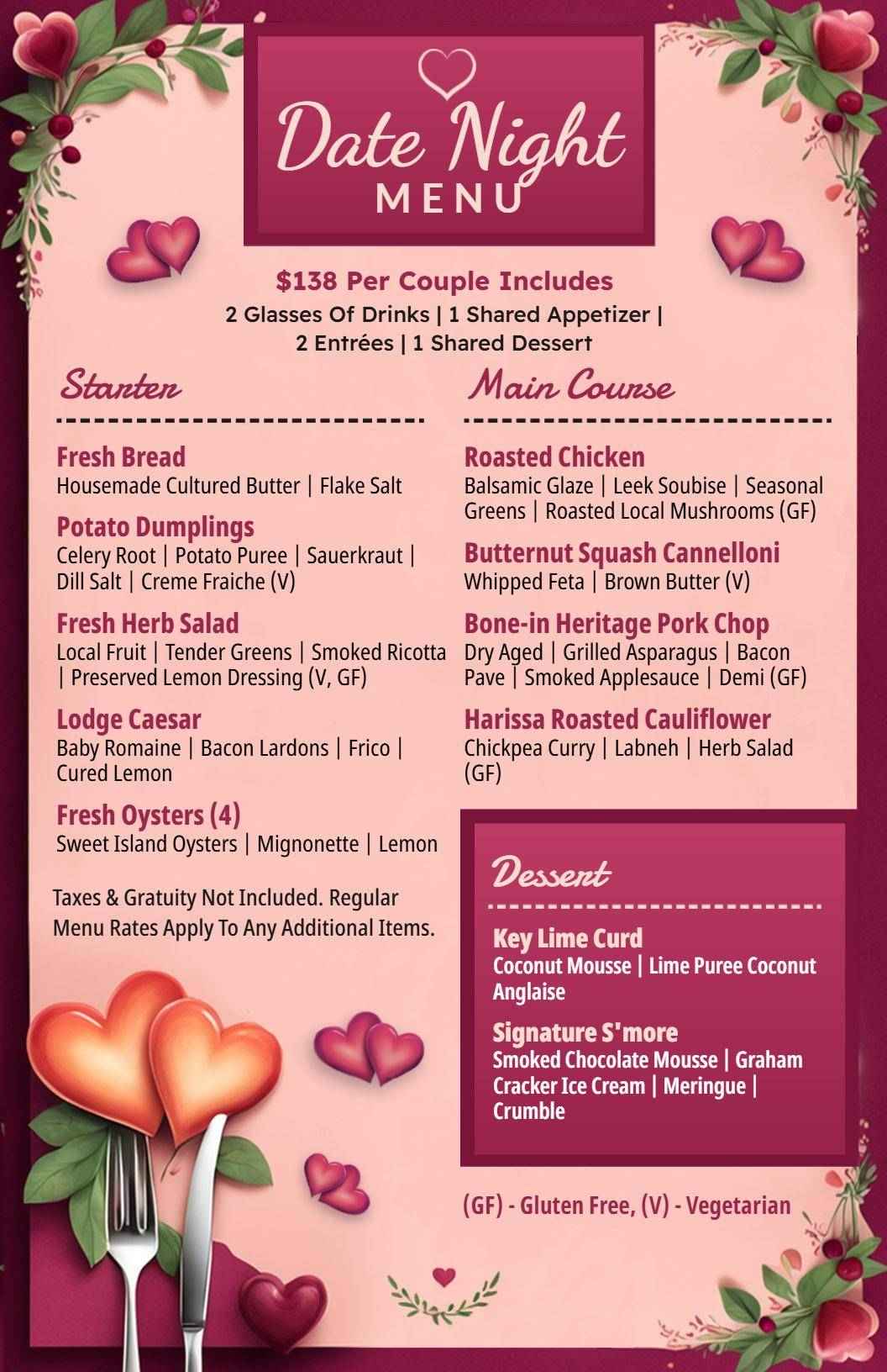 Charming Date Night Feast Featuring Roasted Chicken Event Menu Template