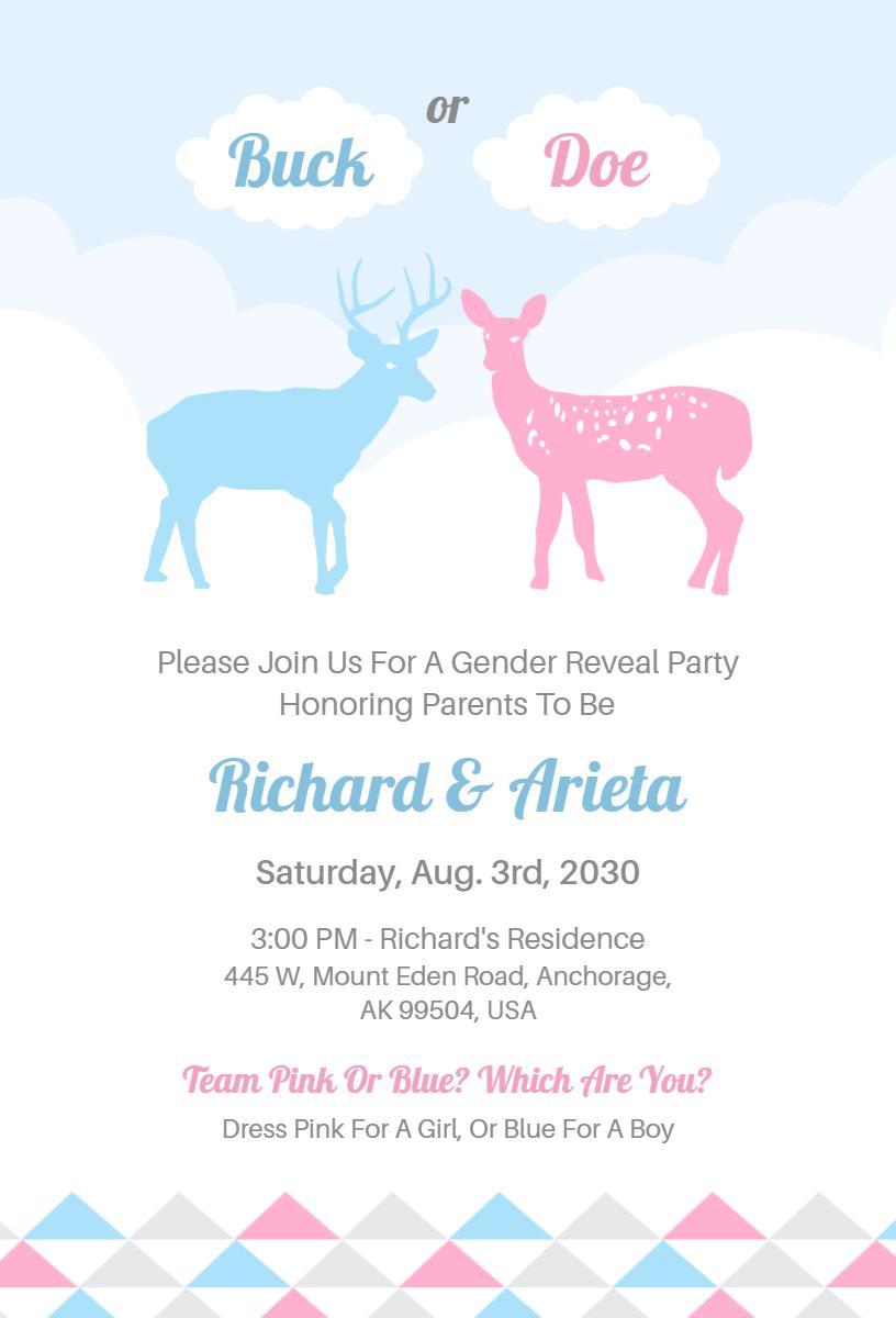 Charming Deer Theme Gender Reveal Party Invitation Template