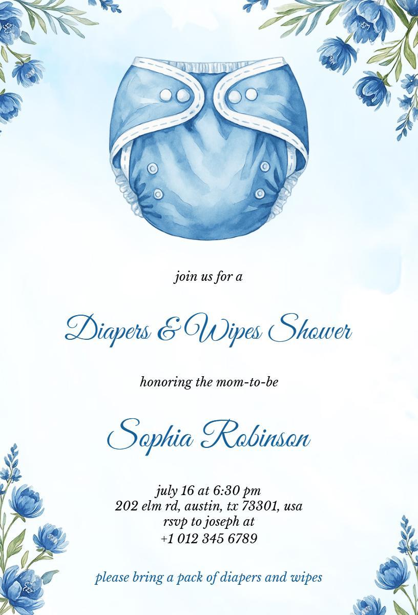 Charming Diapers and Wipes Baby Shower Invitation Template