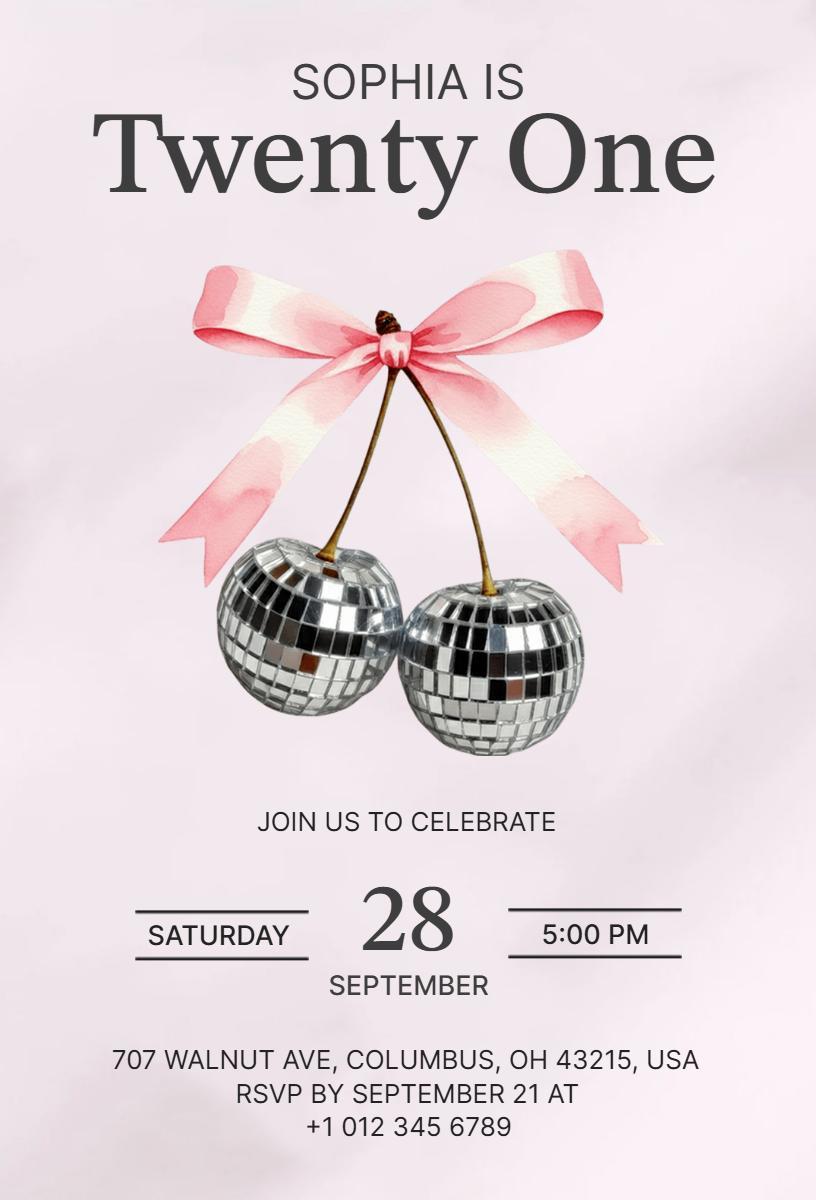 Charming Disco Ball 21st Birthday Celebration Invitation Template