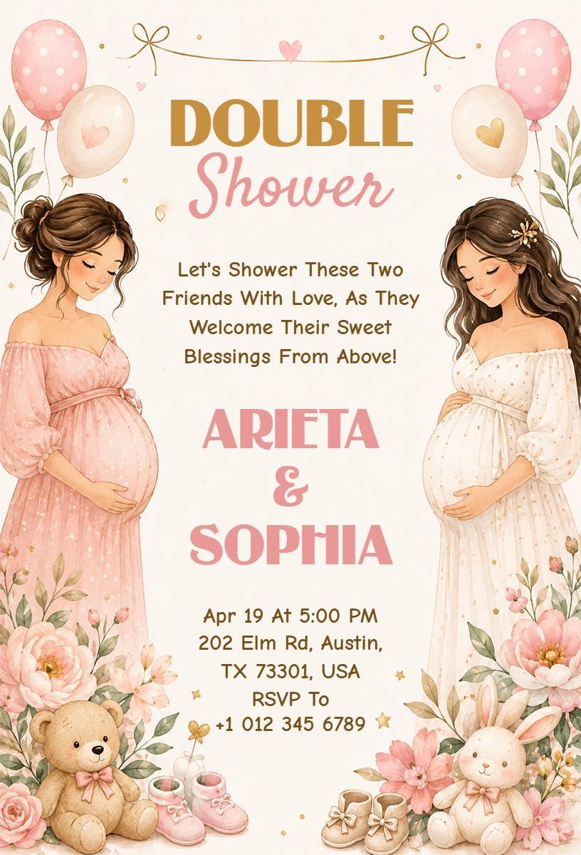 Charming Double Baby Shower Celebration Invitation Template