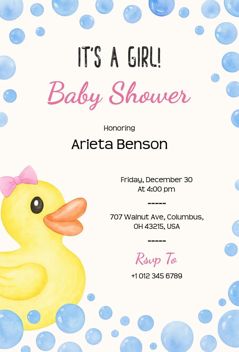 Charming Duckling Theme Baby Shower Celebration Invitation Template