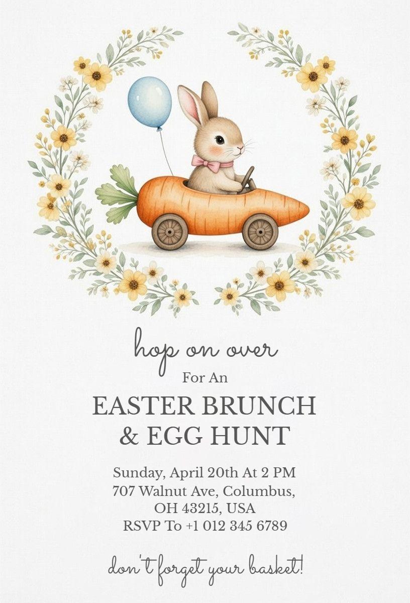 Charming Easter Brunch Celebration Egg Hunt Invitation Template