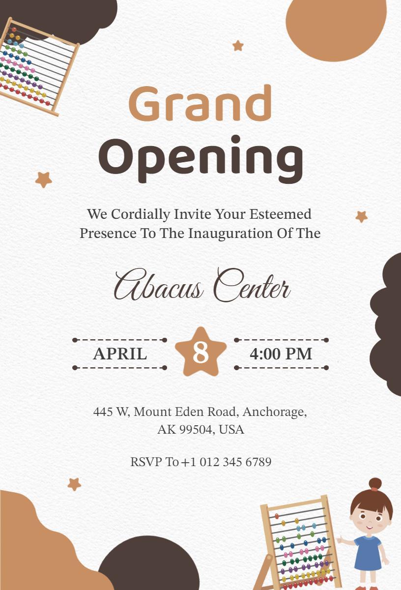 Charming Educational Abacus Center Grand Opening Invitation Template