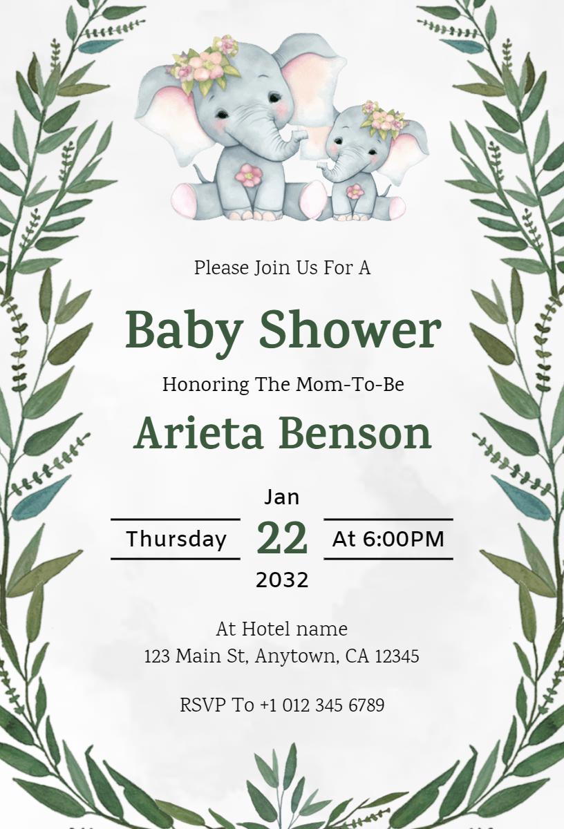 Charming Elephant Baby Shower Celebration Invitation Template