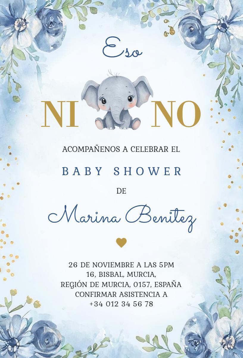 Charming Elephant Floral Baby Shower Celebration Invitation Template