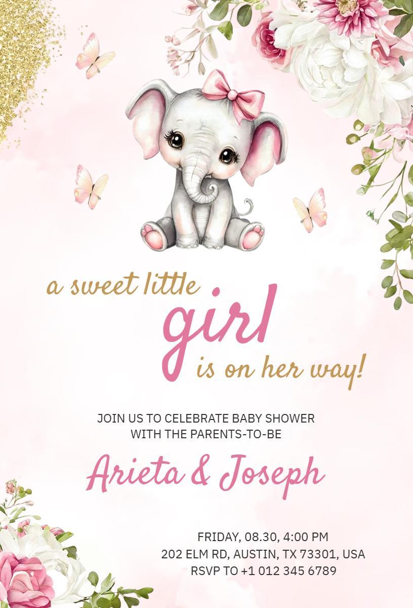 Charming Elephant Theme Baby Shower Celebration Invitation Template