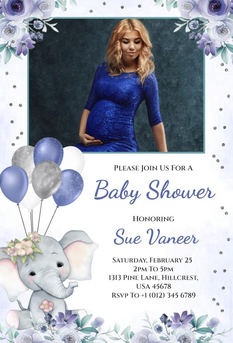 Charming Elephant Theme Sweet Baby Shower Invitation Template