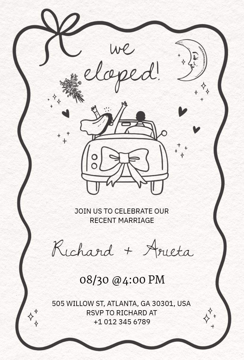 Charming Elopement Celebration Surprise Invitation Template