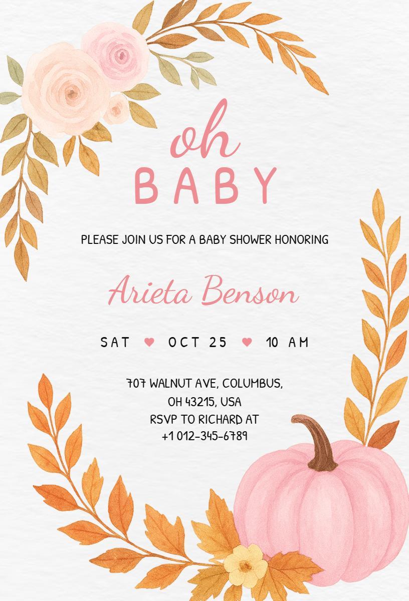 Charming Fall Floral Baby Shower Celebration Invitation Template