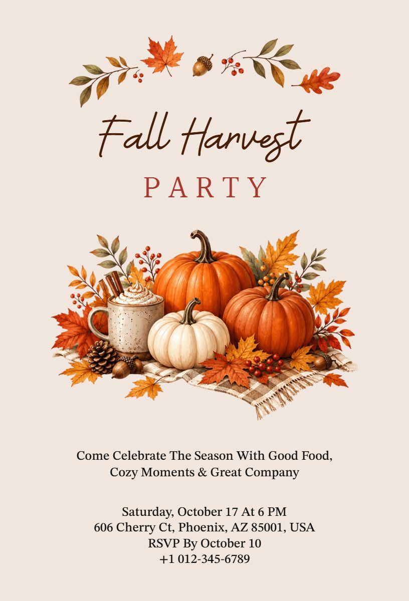 Charming Fall Harvest Gathering Festive Party Invitation Template