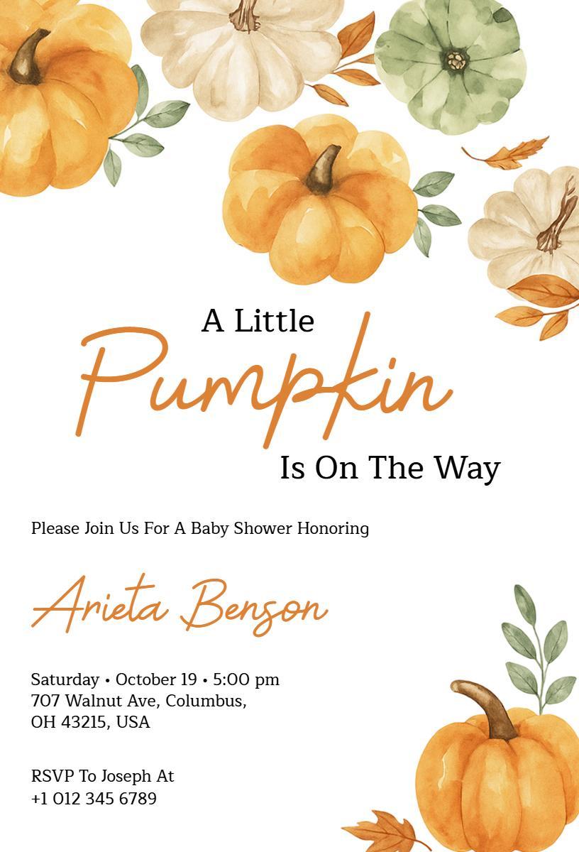 Charming Fall Pumpkin Baby Shower Celebration Invitation Template