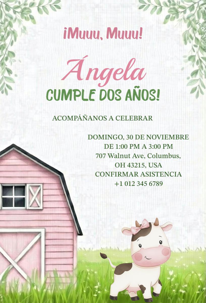 Charming Farm Animal Theme 2nd Birthday Celebration Invitation Template