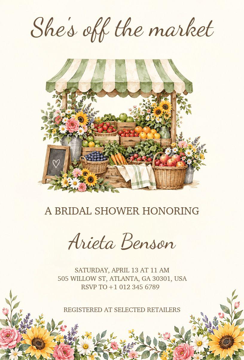 Charming Farmer's Market Floral Bridal Shower Invitation Template