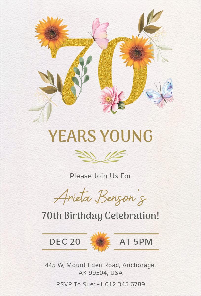 Charming Floral 70th Birthday Celebration Invitation Template