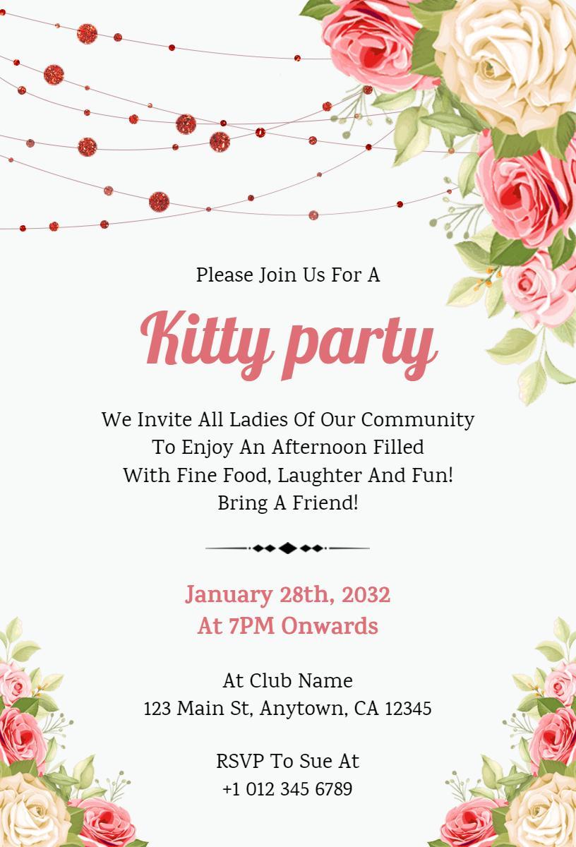 Charming Floral Afternoon Kitty Party Invitation Template