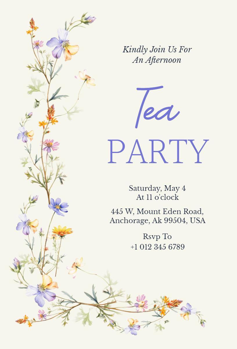 Charming Floral Afternoon Tea Party Invitation Template