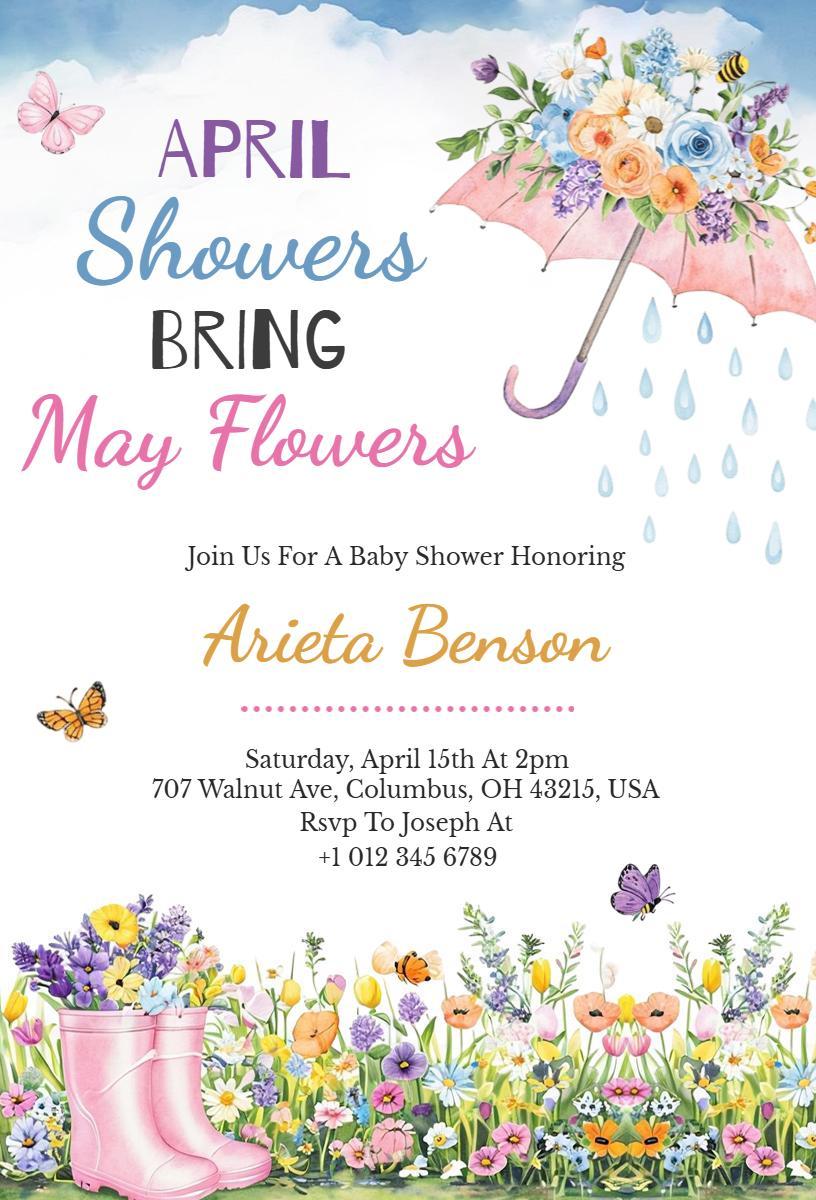 Charming Floral April Showers Baby Shower Invitation Template