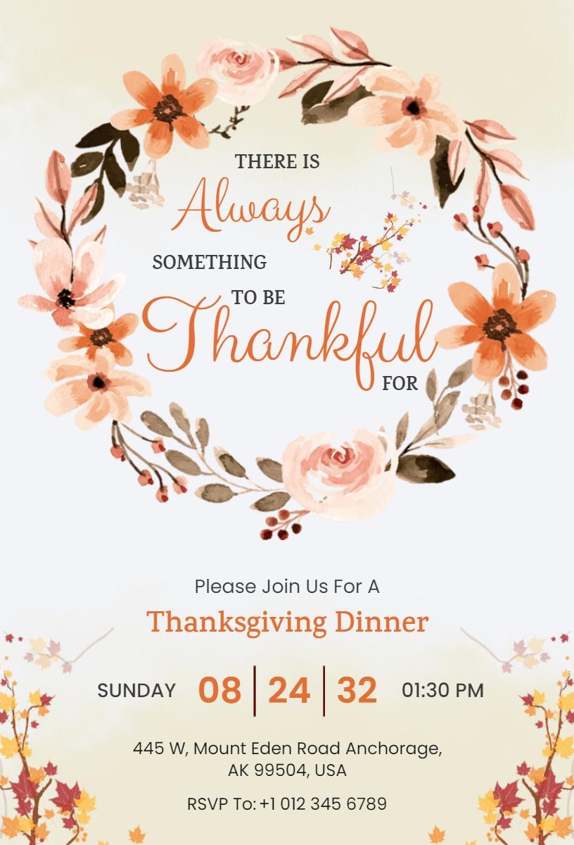 Charming Floral Autumn Thanksgiving Dinner Invitation Template