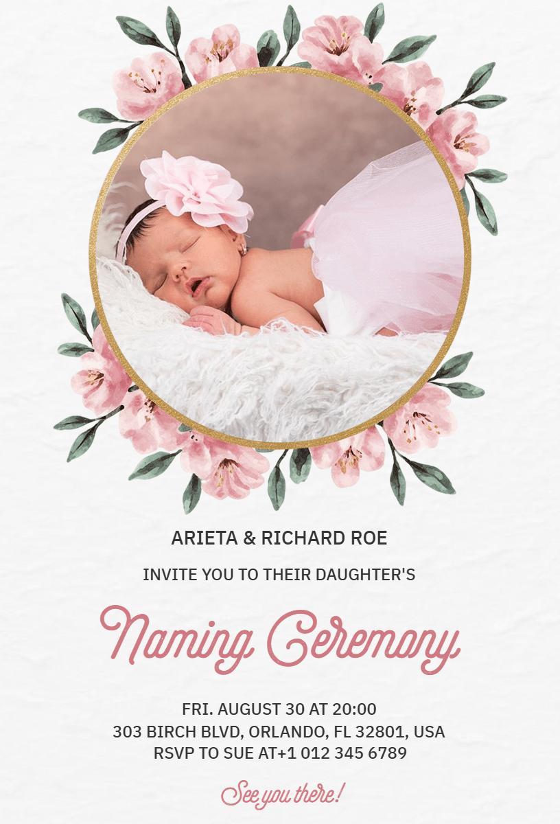 Charming Floral Baby Girl Naming Ceremony Invitation Template