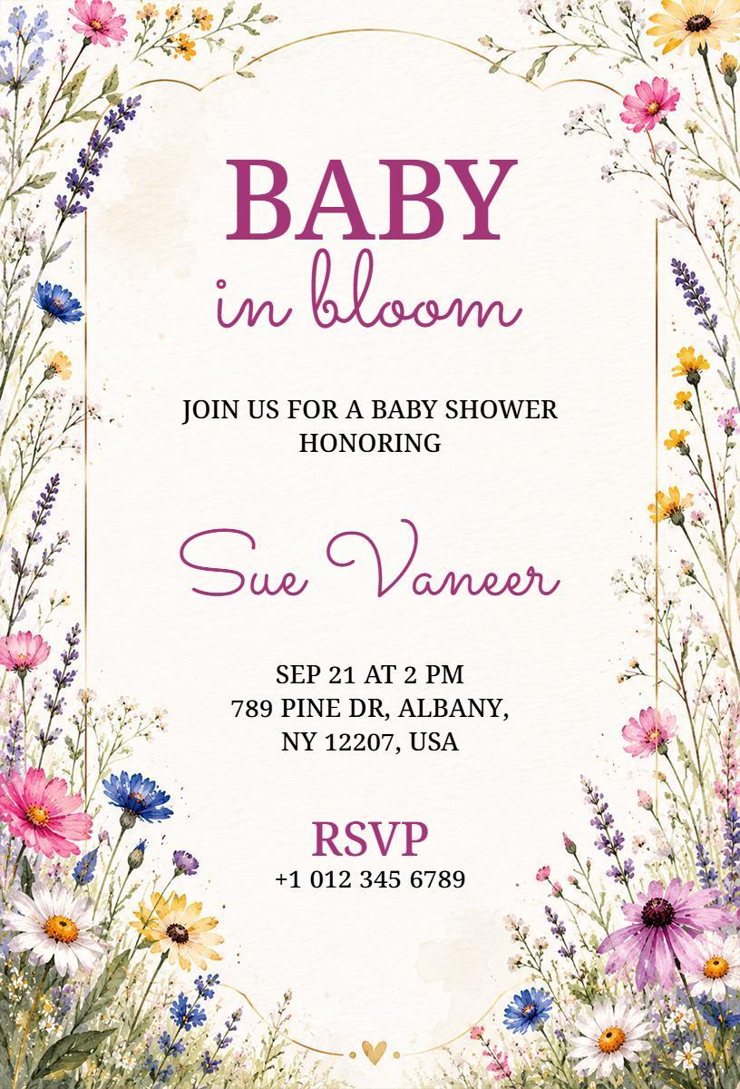 Charming Floral Baby in Bloom Shower Invitation Template