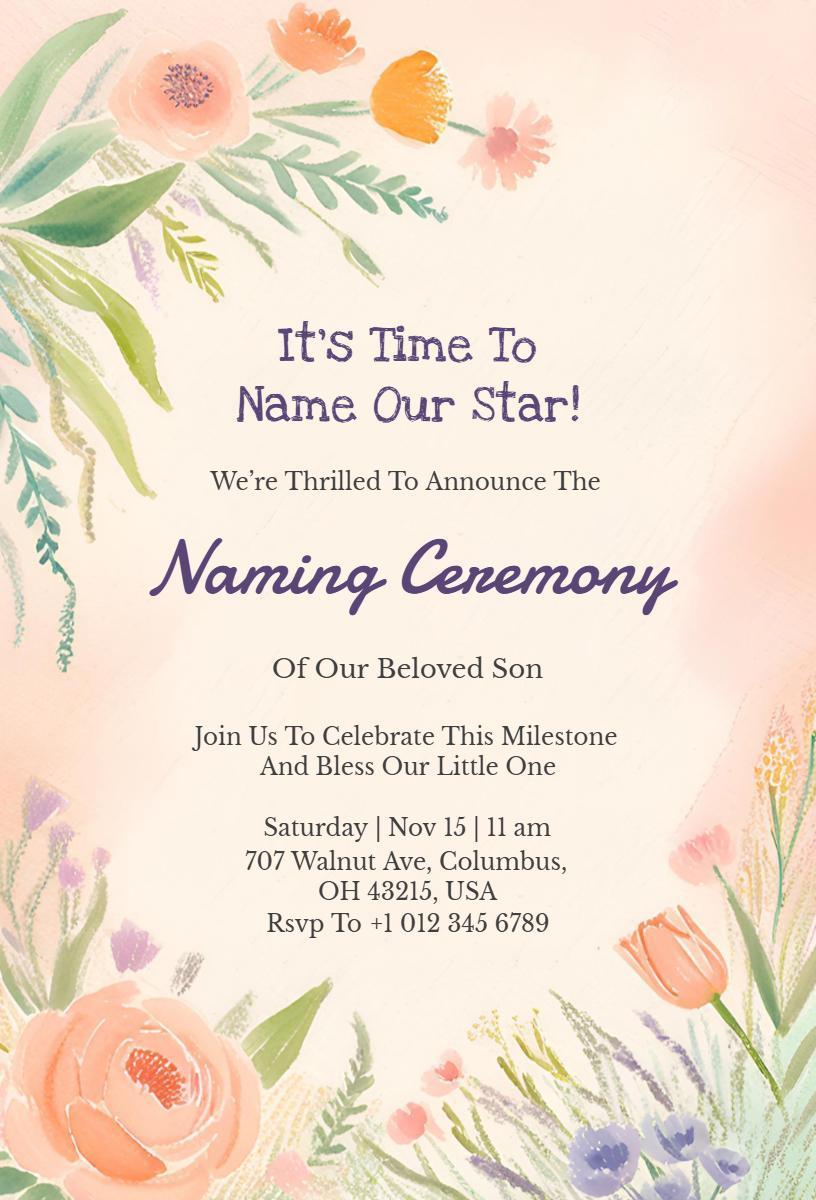 Charming Floral Baby Naming Ceremony Celebration Invitation Template