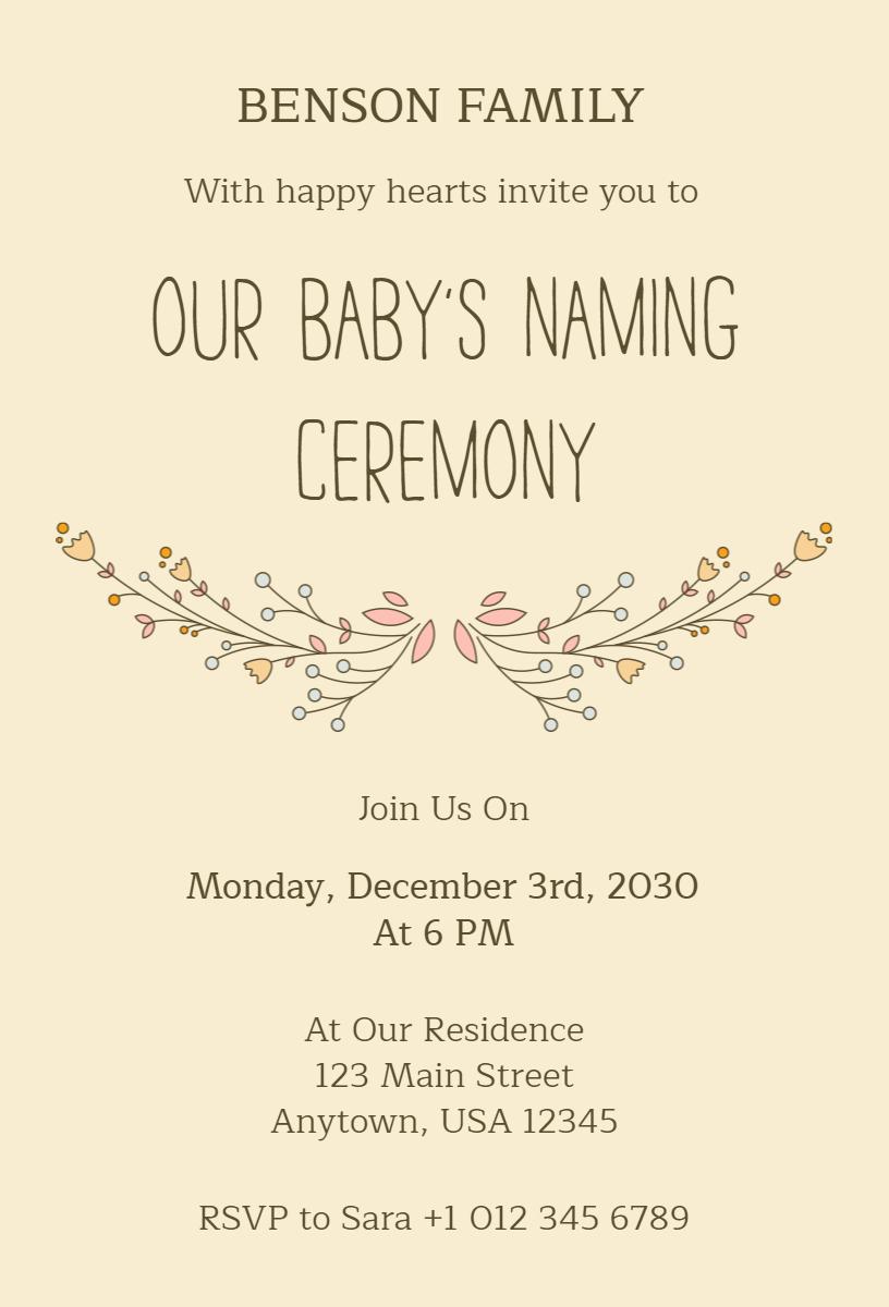 Charming Floral Baby Naming Ceremony Invitation Template