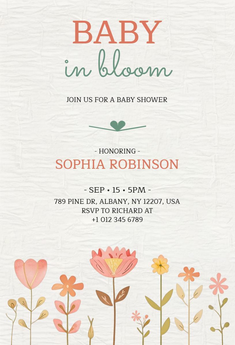Charming Floral Baby Shower Blooming Celebration Invitation Template