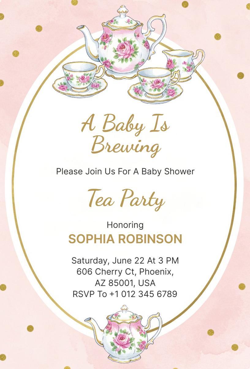 Charming Floral Baby Shower Tea Party Invitation Template