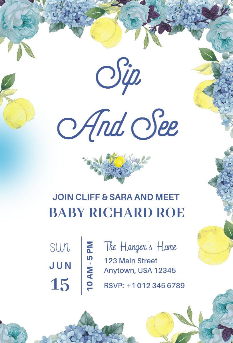 Charming Floral Baby Sip & See Gathering Invitation Template