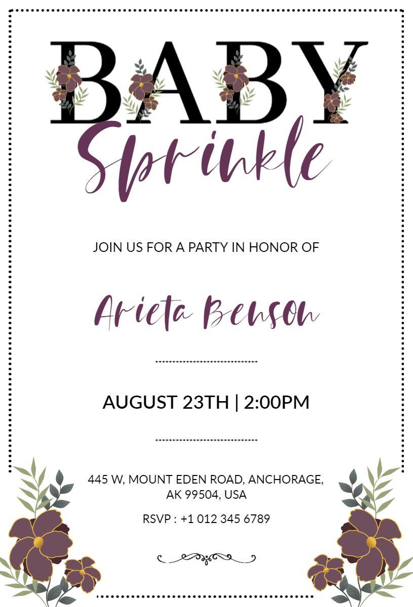 Charming Floral Baby Sprinkle Celebration Invitation Template