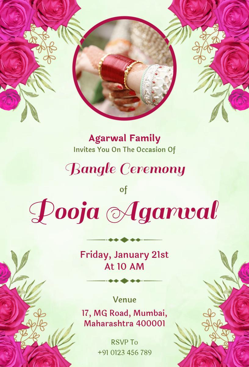 Charming Floral Bangle Ceremony Celebration Invitation Template