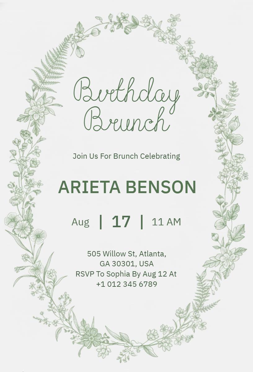 Charming Floral Birthday Brunch Celebration Invitation Template