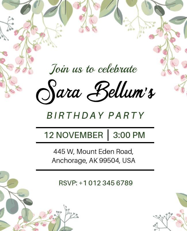 Charming Floral Birthday Celebration Invitation Template