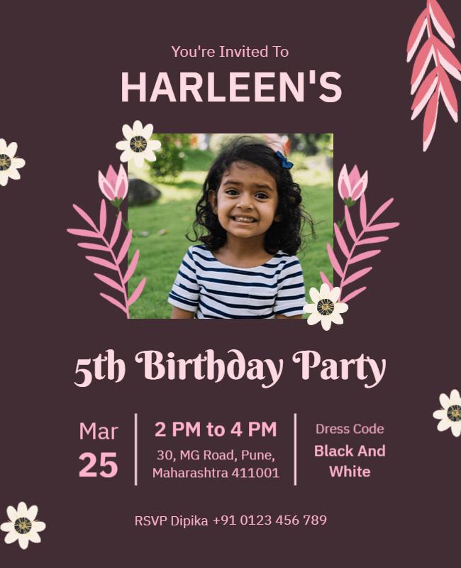 Charming Floral Birthday Party Invitation Poster Template